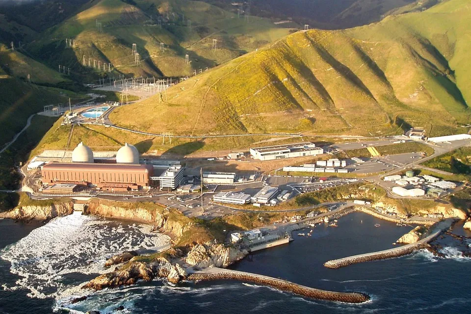 Aerial view of Diablo Canyon Nuclear Power Plant on the Pacific coast in San Luis Obispo County, California.